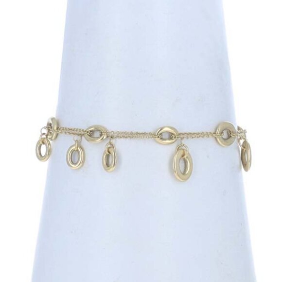 Nanis Oval Charm Link Bracelet 7 1/2" - Yellow Gold 18k Cable Chain Italy - Picture 1 of 6